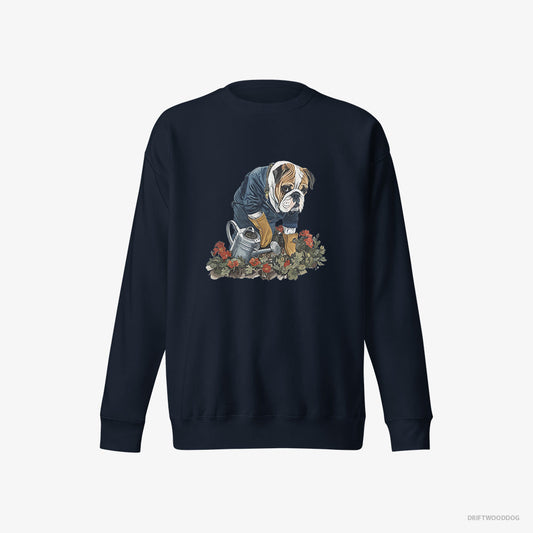 Adorable Bulldog Caring for Beautiful Flowers – Men's Sweatshirt Navy Eco – Eco-Friendly