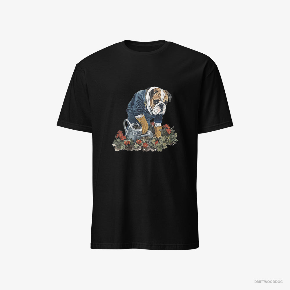 Adorable Bulldog Caring for Beautiful Flowers – Men's T-Shirt Black – Classic