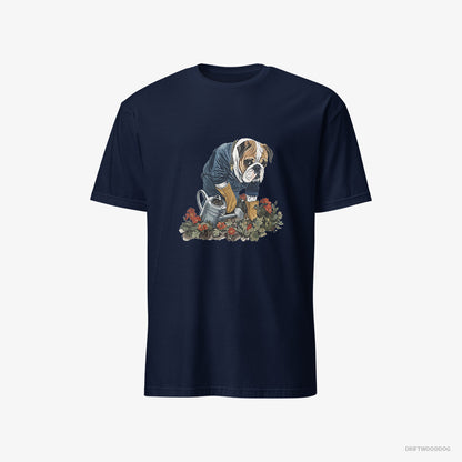 Bulldog T-Shirt – Men Navy T-Shirt Classic – Caring for Beautiful Flowers (on White Background)