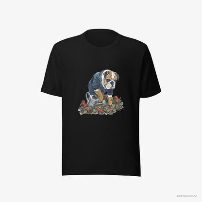 Bulldog T-Shirt – Men Black T-Shirt Eco-Friendly – Caring for Beautiful Flowers (on White Background)