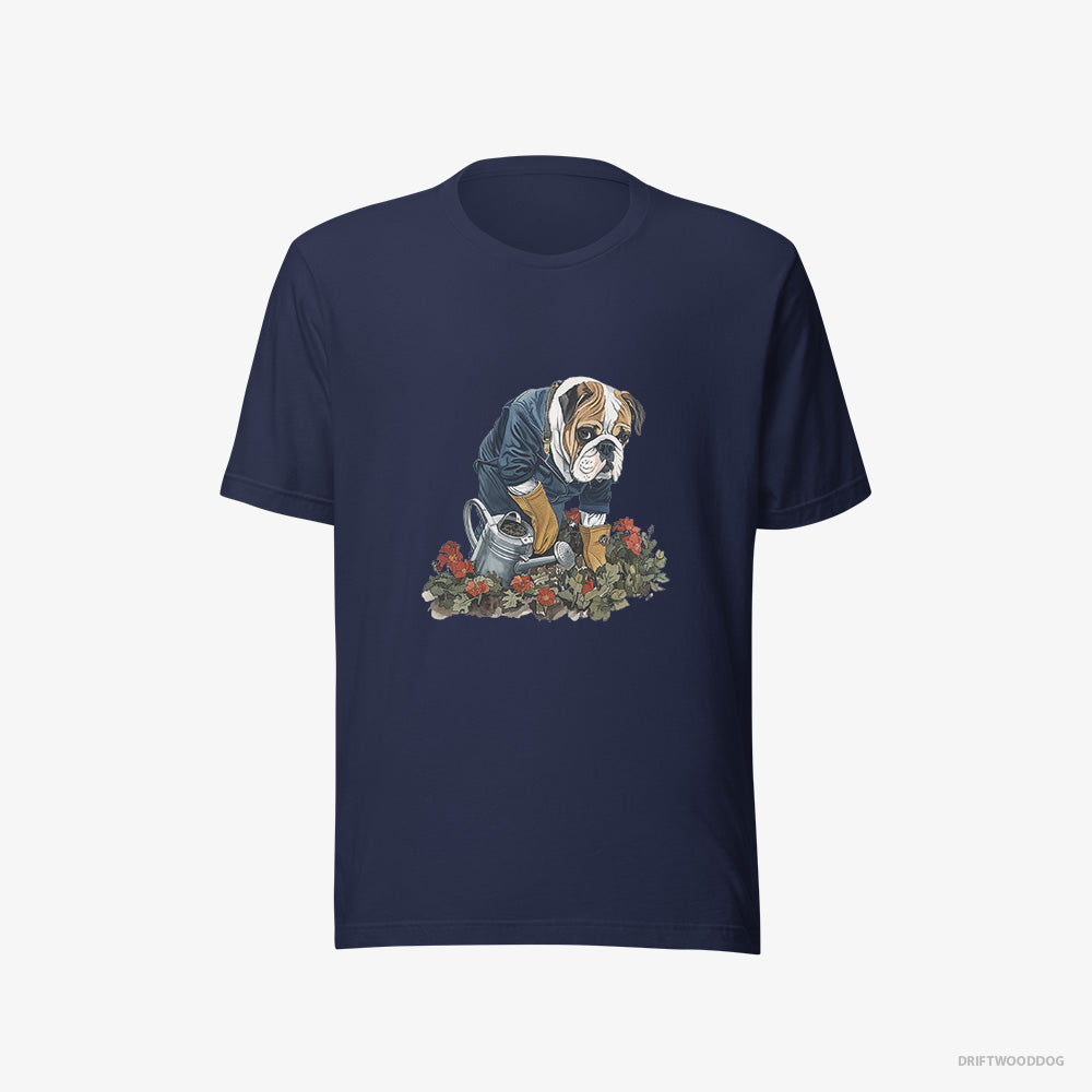 Bulldog T-Shirt – Men Navy T-Shirt Eco-Friendly – Caring for Beautiful Flowers (on White Background)