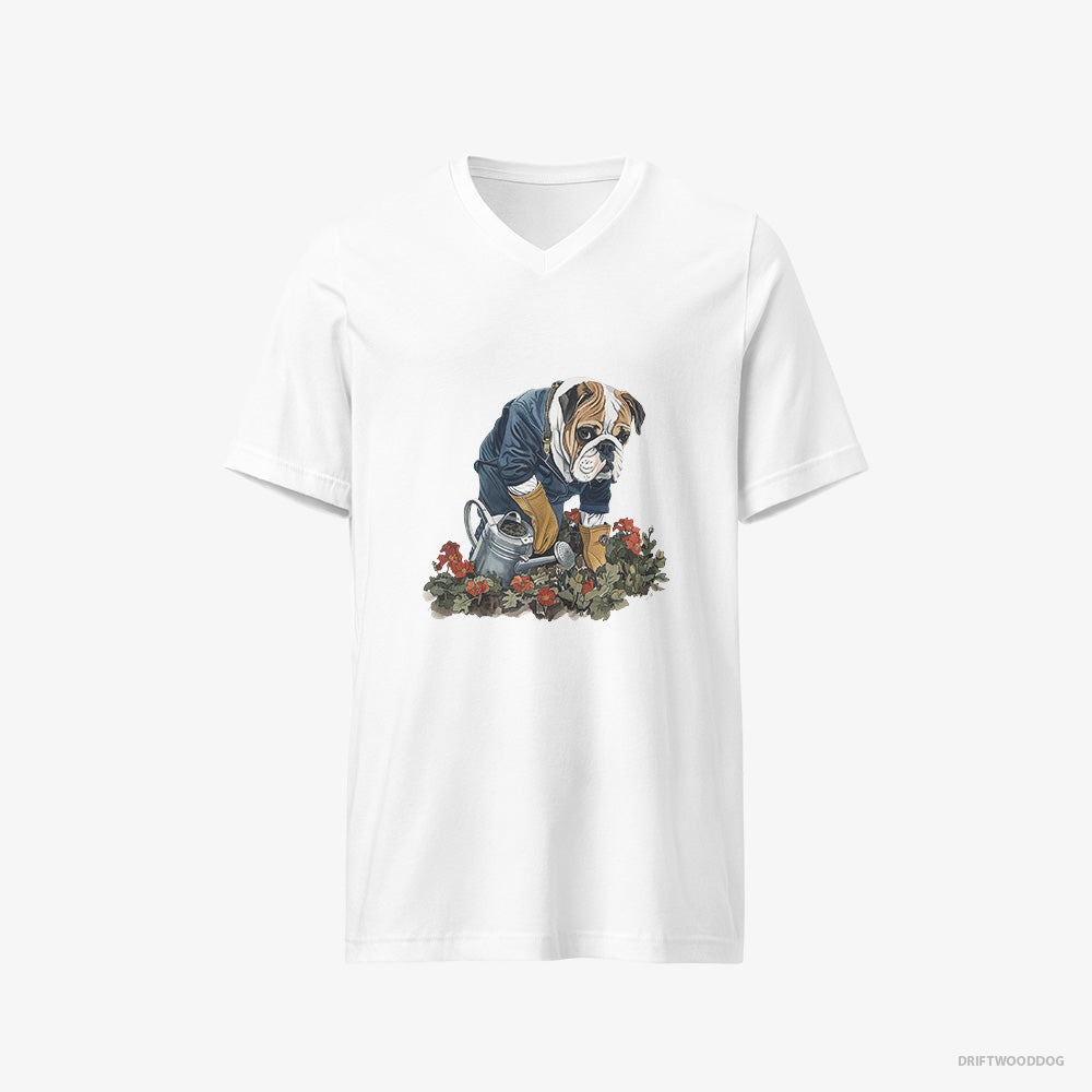 Bulldog Caring for Beautiful Flowers V-Neck T-Shirt