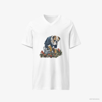 Bulldog Caring for Beautiful Flowers White T-Shirt