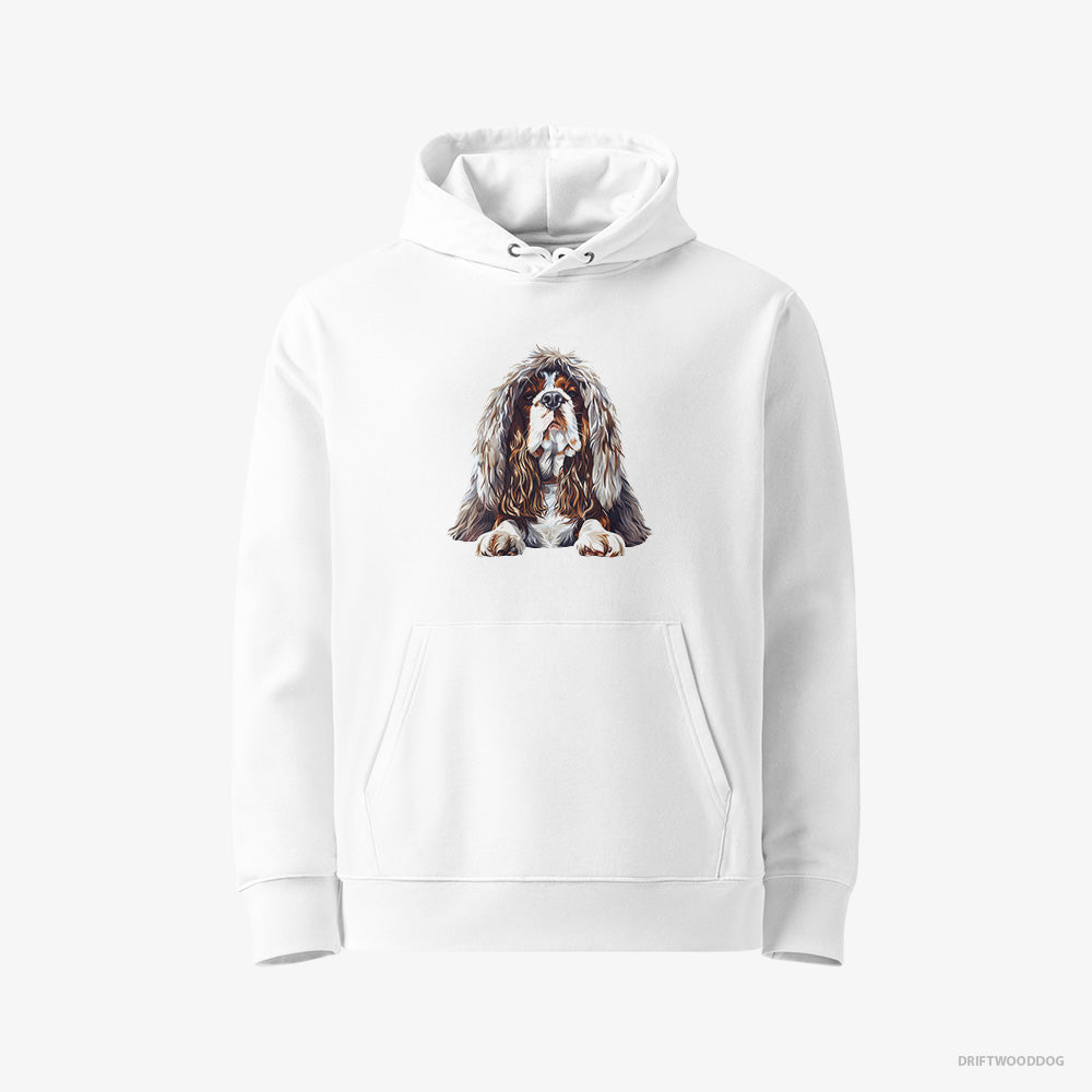 Beagle Hoodie – Women White Hoodie Eco-Friendly – Dressed in a Heavy Furry Coat (on White Background)