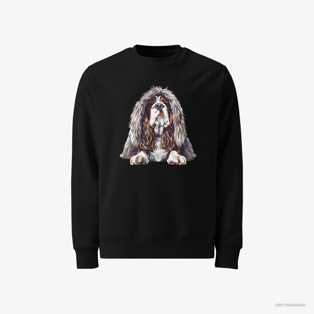 Beagle Sweatshirt – Men Black Sweatshirt Classic – Dressed in a Heavy Furry Coat (on White Background)