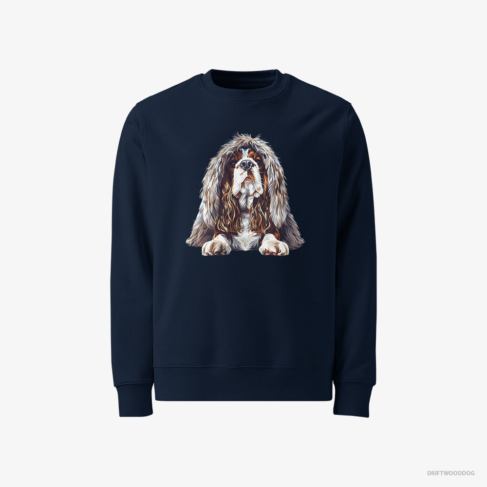 Beagle Sweatshirt – Men Navy Sweatshirt Classic – Dressed in a Heavy Furry Coat (on White Background)