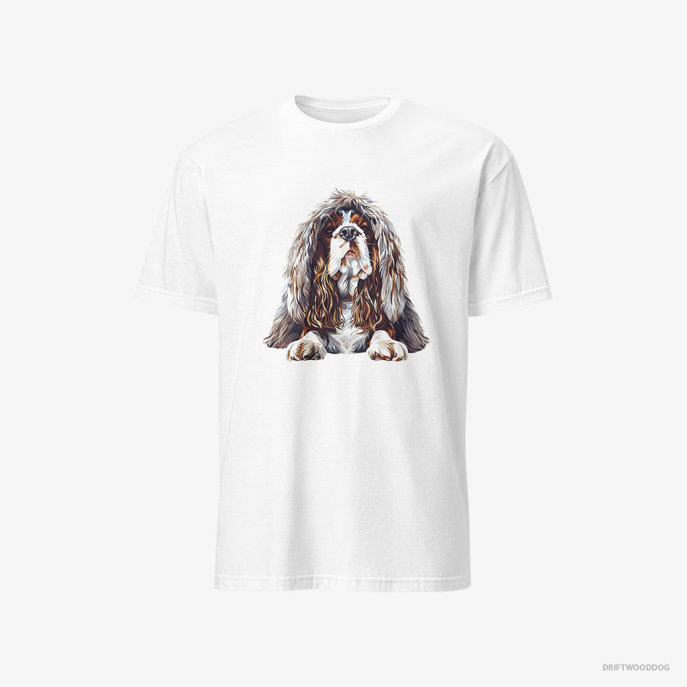 Beagle T-Shirt – Men White T-Shirt Classic – Dressed in a Heavy Furry Coat (on White Background)