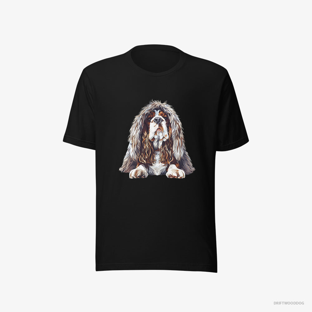 Beagle T-Shirt – Men Black T-Shirt Eco-Friendly – Dressed in a Heavy Furry Coat (on White Background)