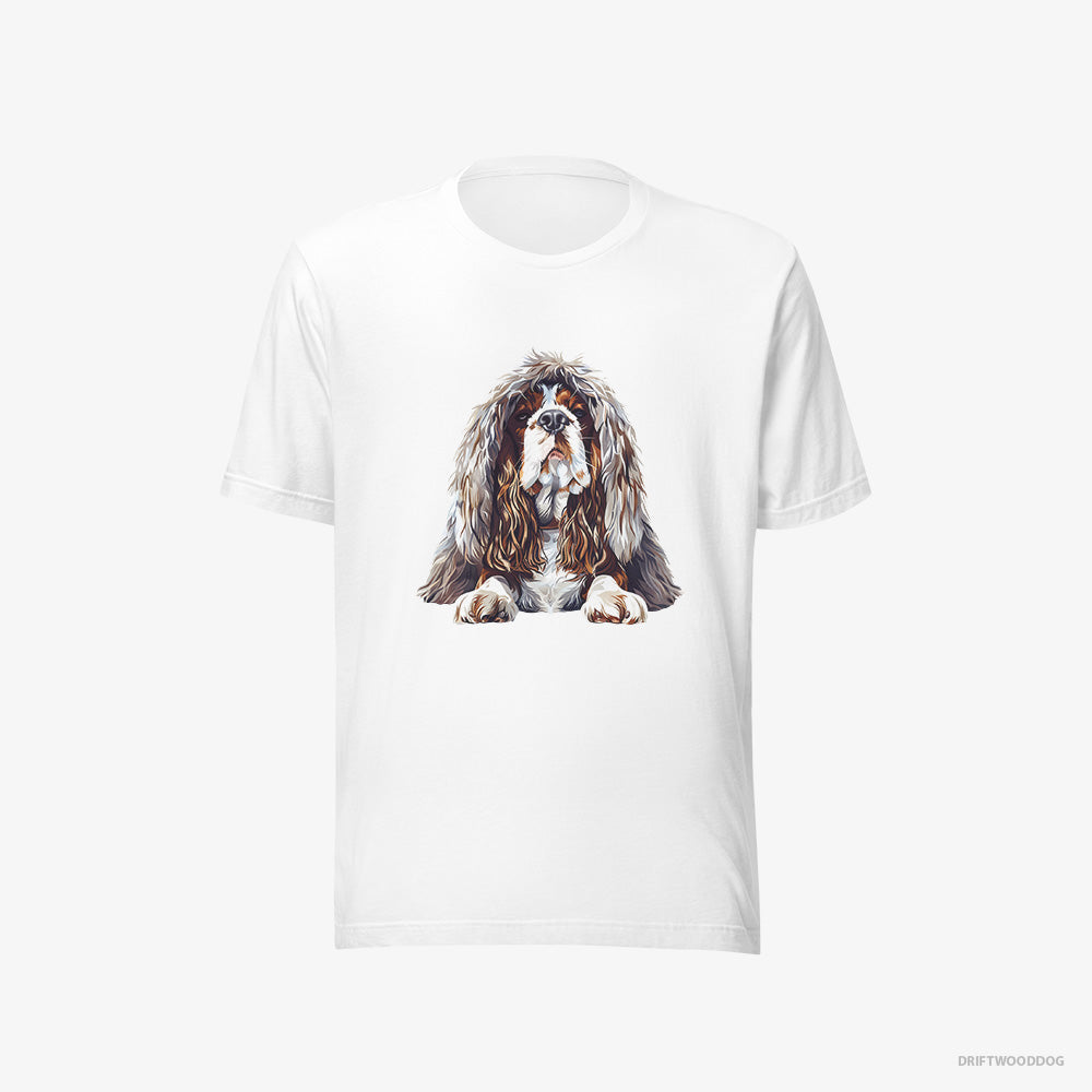 Beagle T-Shirt – Men White T-Shirt Eco-Friendly – Dressed in a Heavy Furry Coat (on White Background)