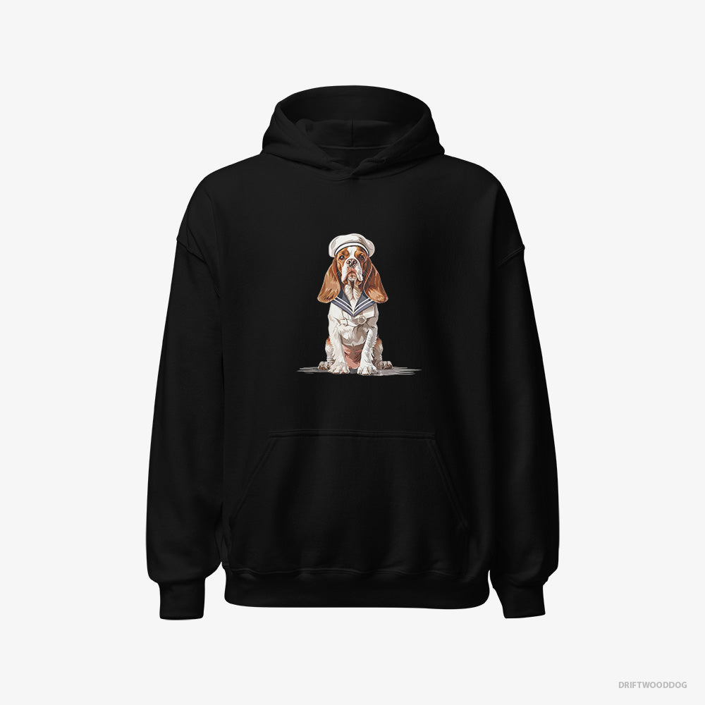 Beagle Hoodie – Men Black Hoodie Classic – Dressed as a Sailor (on White Background)