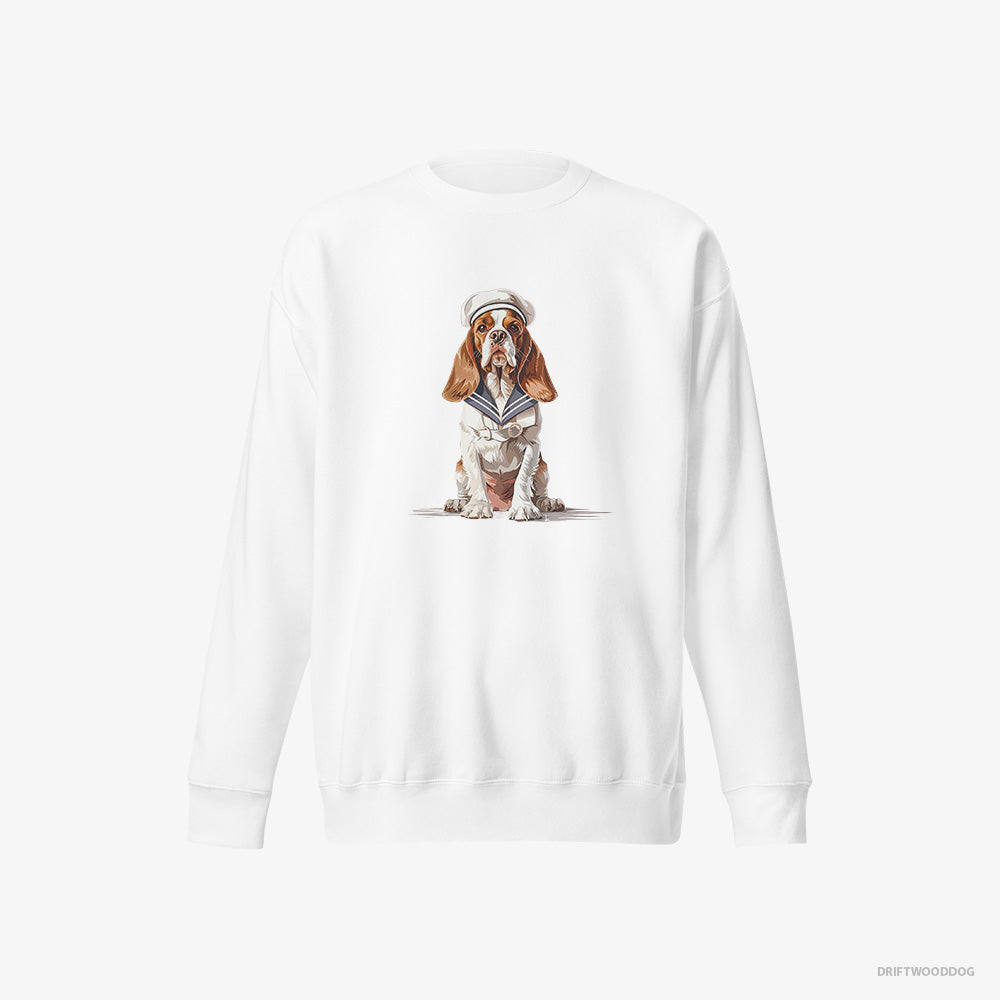 Beagle Sweatshirt – Men White Sweatshirt Eco-Friendly – Dressed as a Sailor (on White Background)