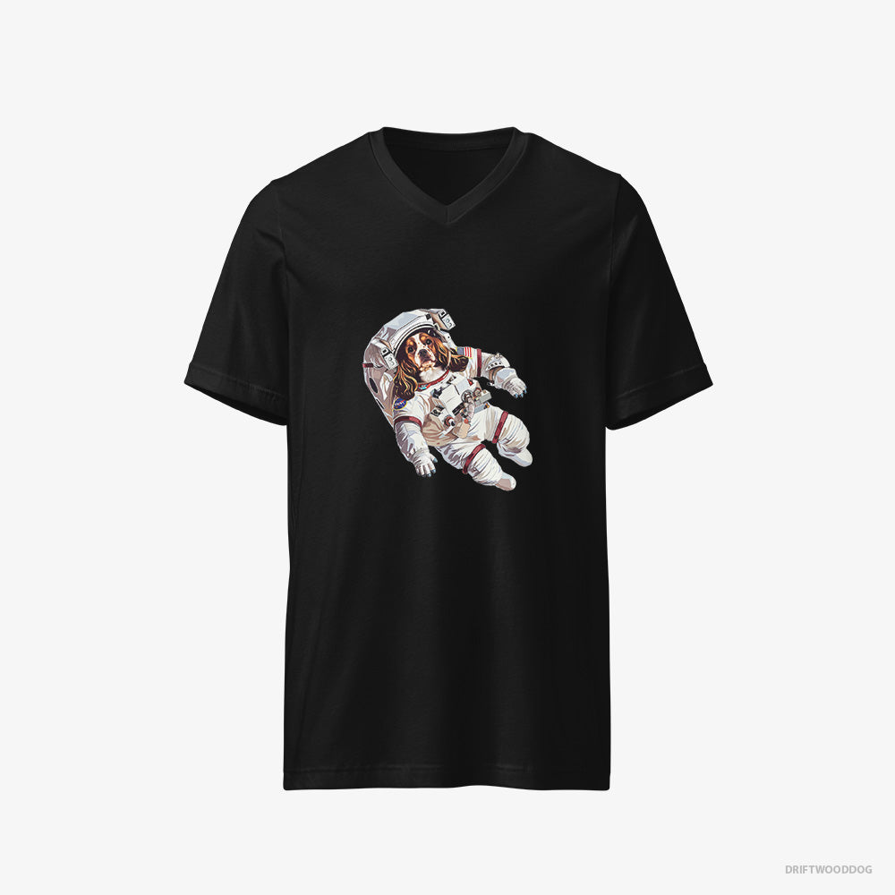 Beagle T-Shirt – Men Black T-Shirt V-Neck – Lost in the Universe (on White Background)