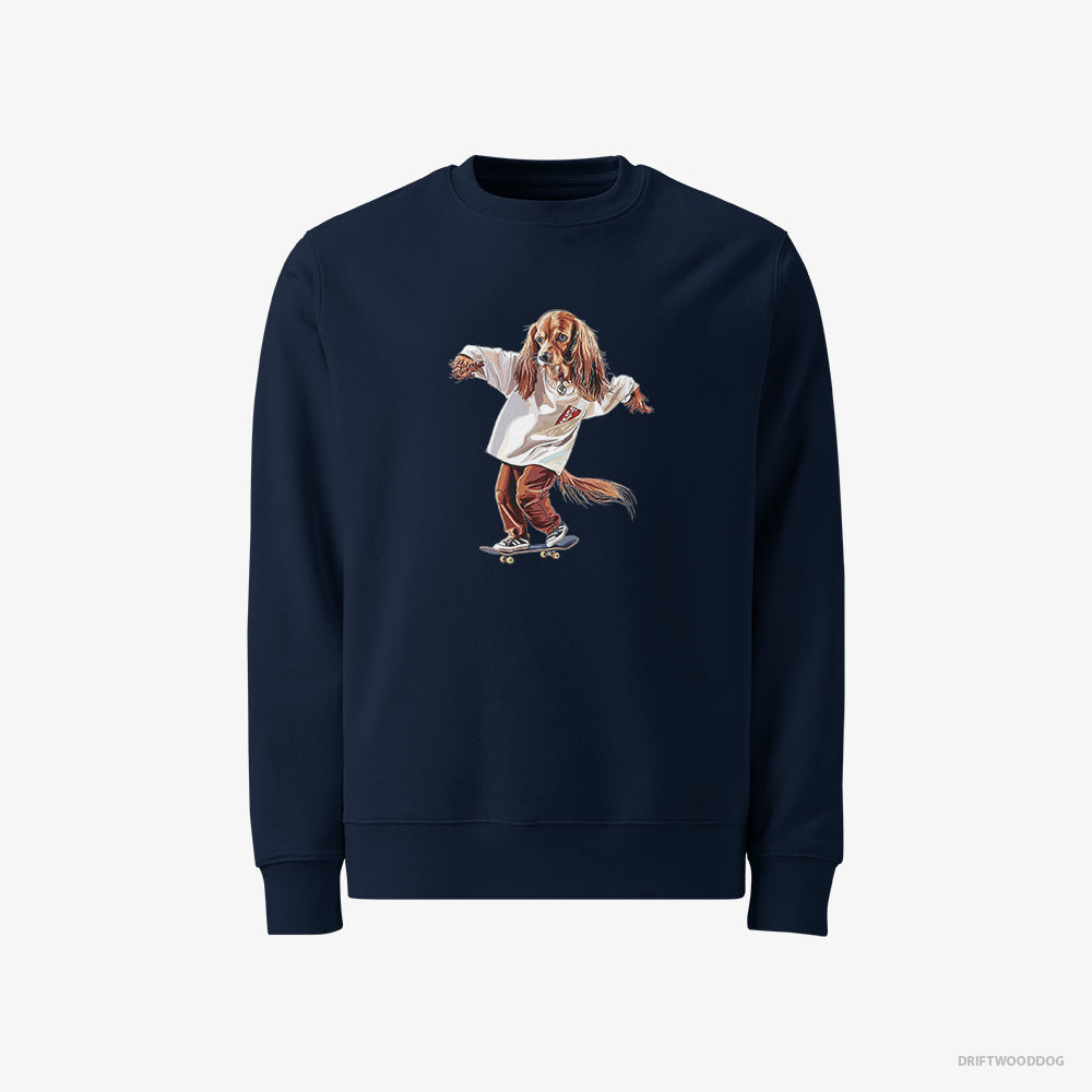 Beagle Sweatshirt – Men Navy Sweatshirt Classic – Cruising on a Skateboard (on White Background)