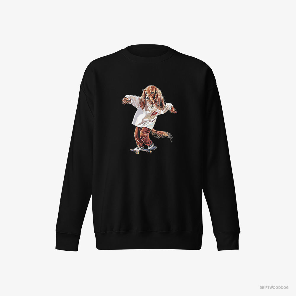 Beagle Sweatshirt – Men Black Sweatshirt Eco-Friendly – Cruising on a Skateboard (on White Background)