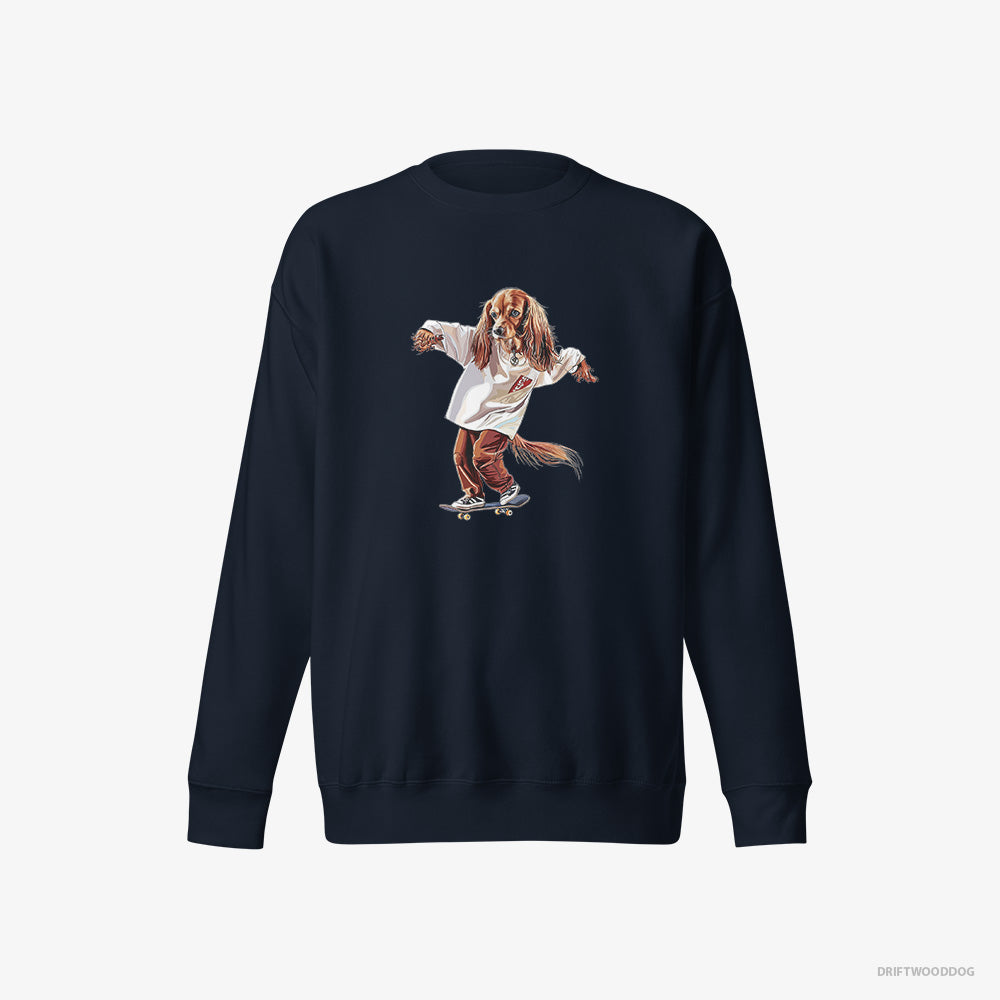 Beagle Sweatshirt – Men Navy Sweatshirt Eco-Friendly – Cruising on a Skateboard (on White Background)