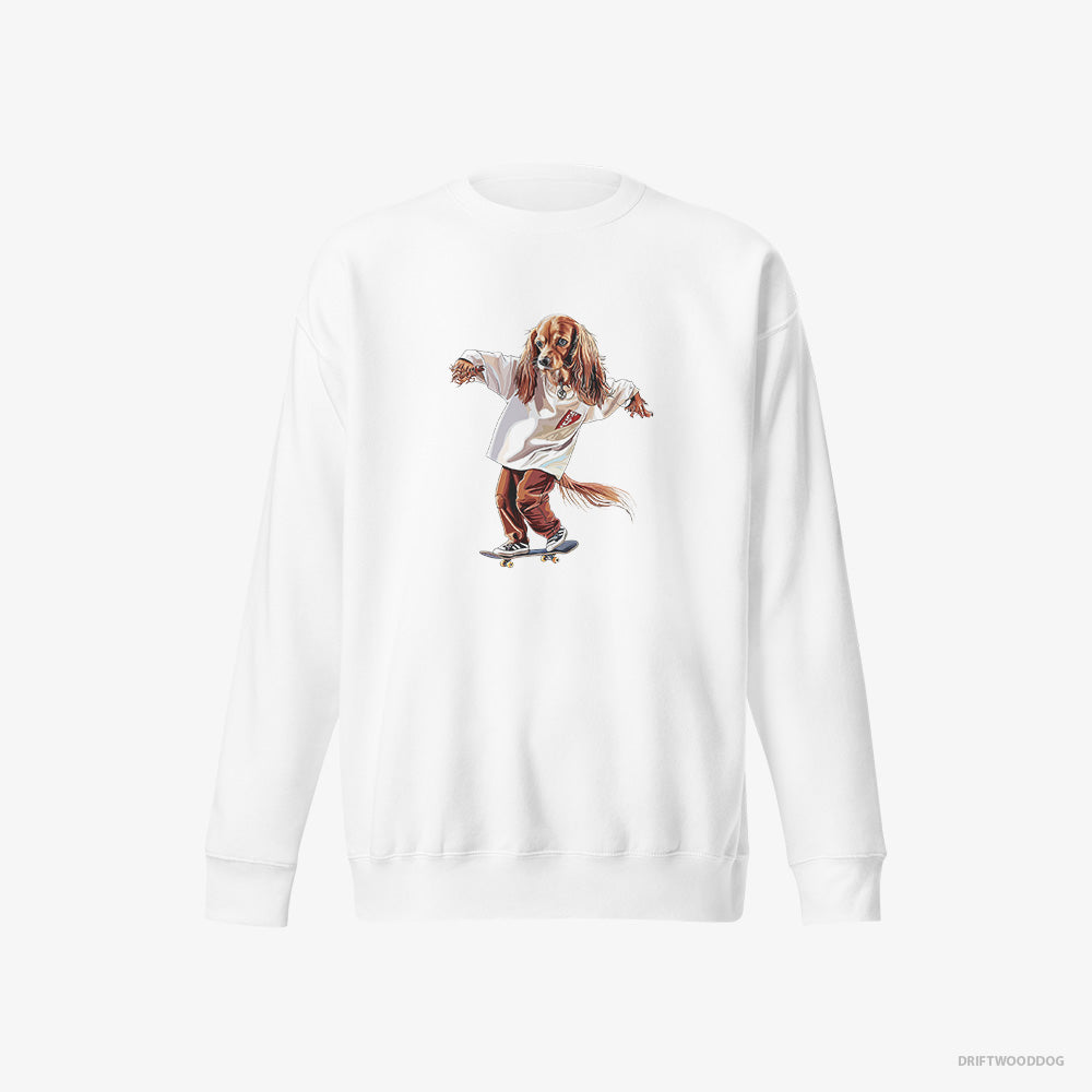 Beagle Sweatshirt – Men White Sweatshirt Eco-Friendly – Cruising on a Skateboard (on White Background)