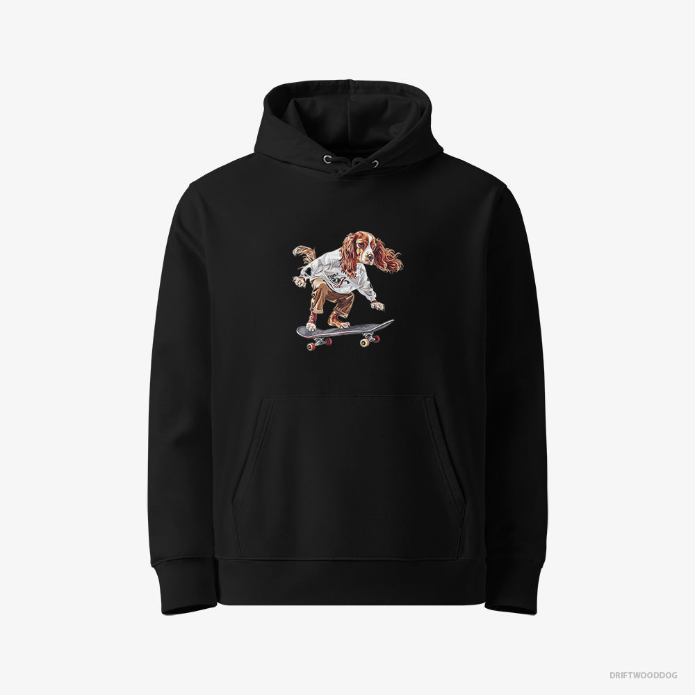 Beagle Hoodie – Women Black Hoodie Eco-Friendly – Doing a Skateboard Flip (on White Background)