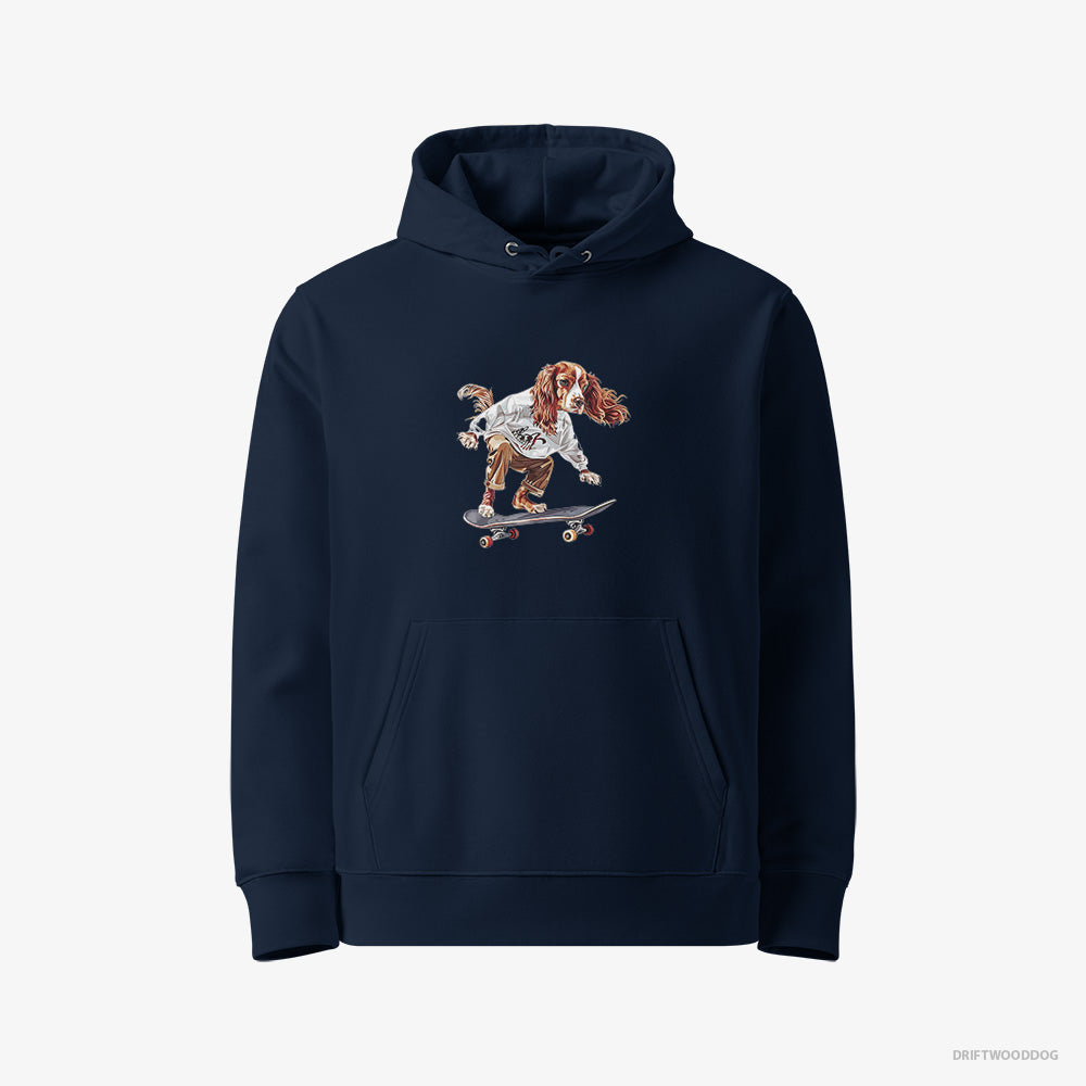 Beagle Hoodie – Men Navy Hoodie Eco-Friendly – Doing a Skateboard Flip (on White Background)