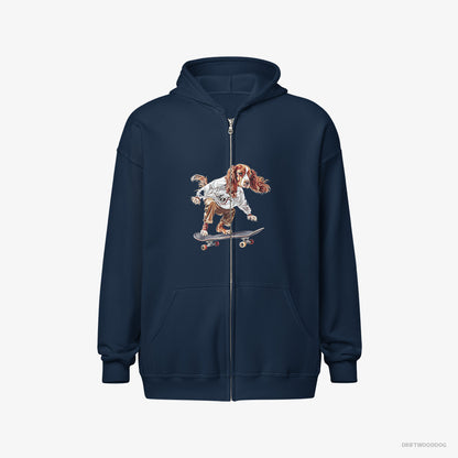 Beagle Hoodie – Women Navy Hoodie Full-Zip – Doing a Skateboard Flip (on White Background)