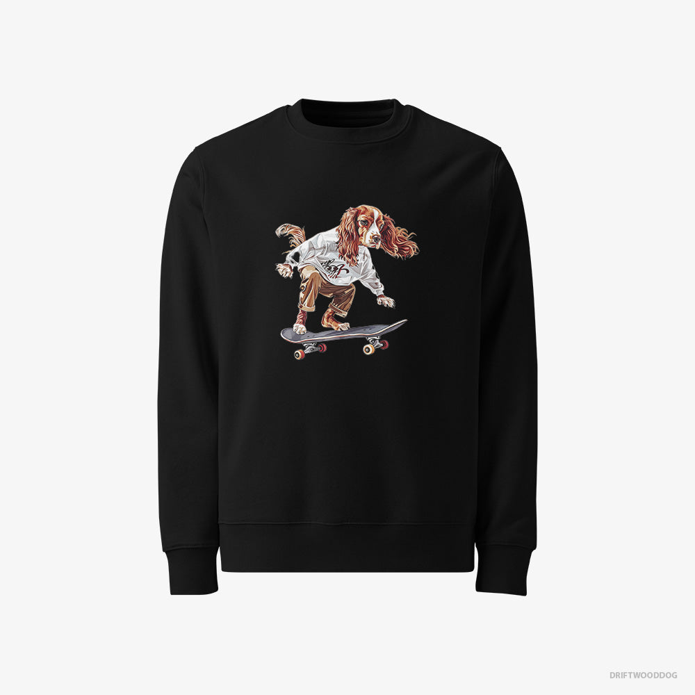 Beagle Sweatshirt – Men Black Sweatshirt Classic – Doing a Skateboard Flip (on White Background)