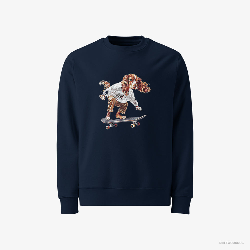 Beagle Sweatshirt – Men Navy Sweatshirt Classic – Doing a Skateboard Flip (on White Background)