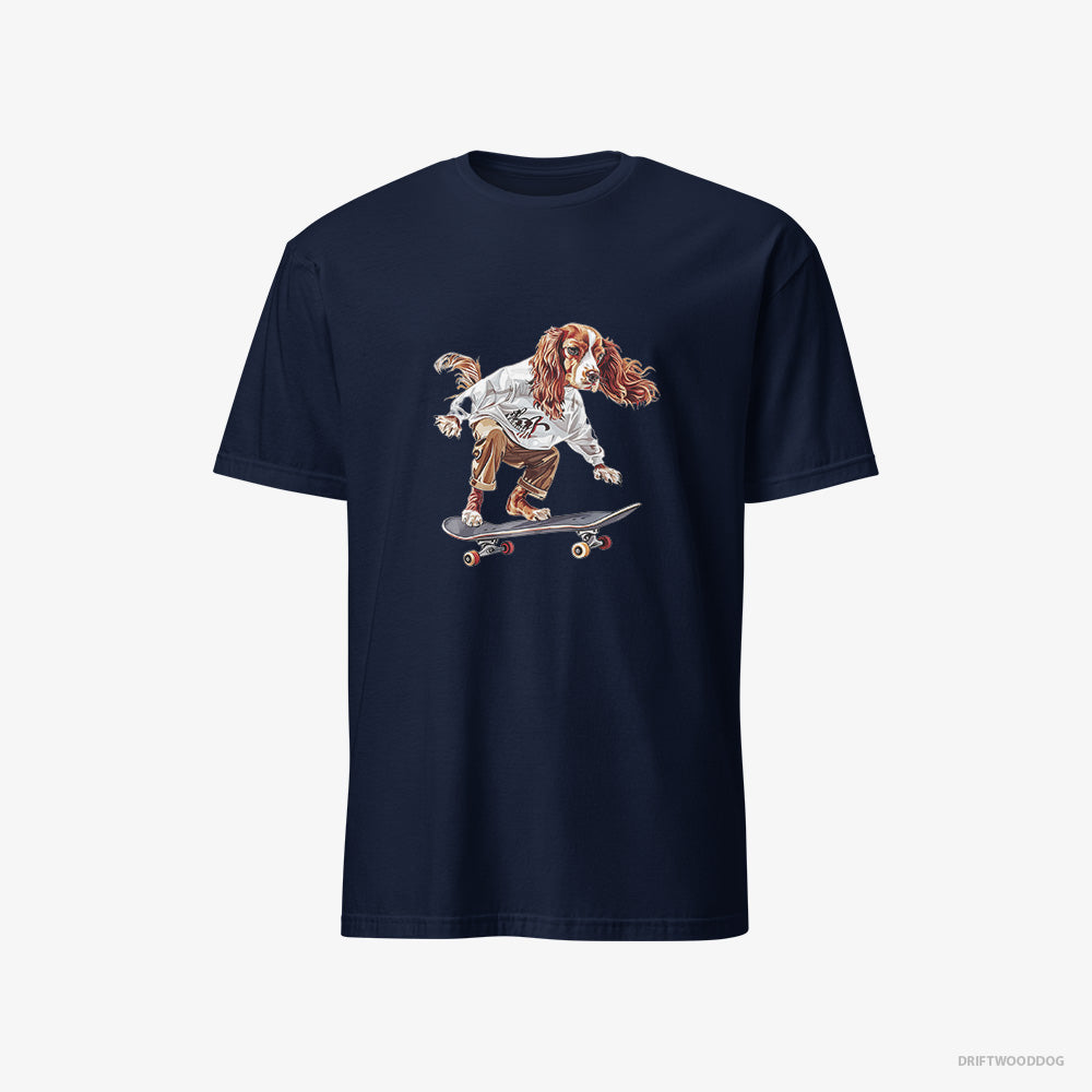 Beagle T-Shirt – Men Navy T-Shirt Classic – Doing a Skateboard Flip (on White Background)