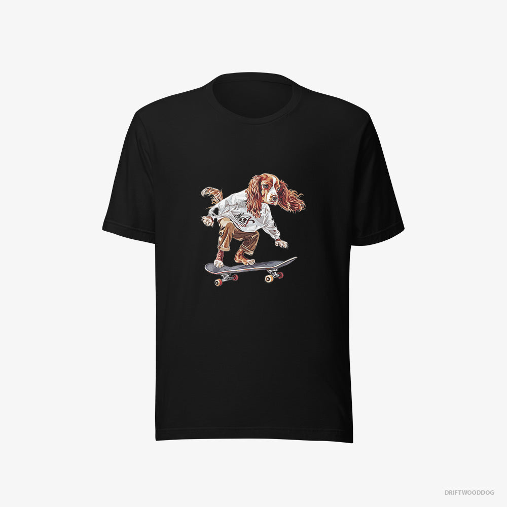 Beagle T-Shirt – Men Black T-Shirt Eco-Friendly – Doing a Skateboard Flip (on White Background)