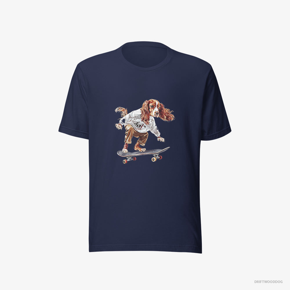 Beagle T-Shirt – Men Navy T-Shirt Eco-Friendly – Doing a Skateboard Flip (on White Background)