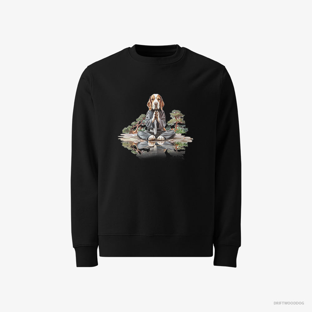 Beagle Sweatshirt – Men Black Sweatshirt Classic – Meditating in a Peaceful Japanese Garden (on White Background)