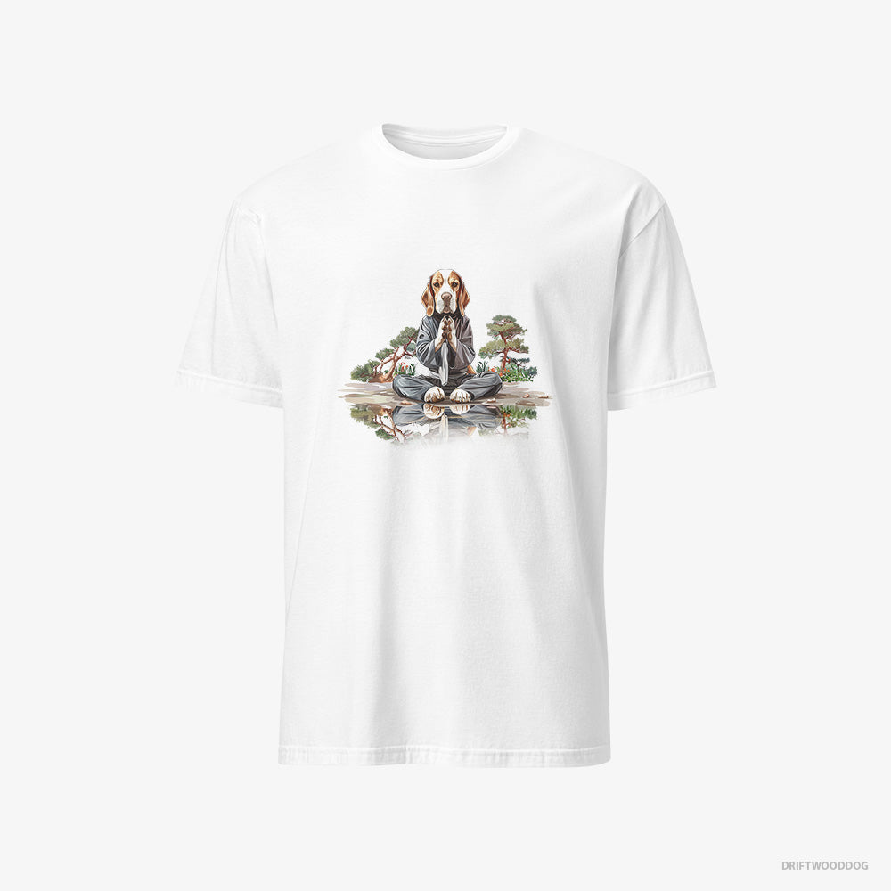 Beagle T-Shirt – Men White T-Shirt Classic – Meditating in a Peaceful Japanese Garden (on White Background)