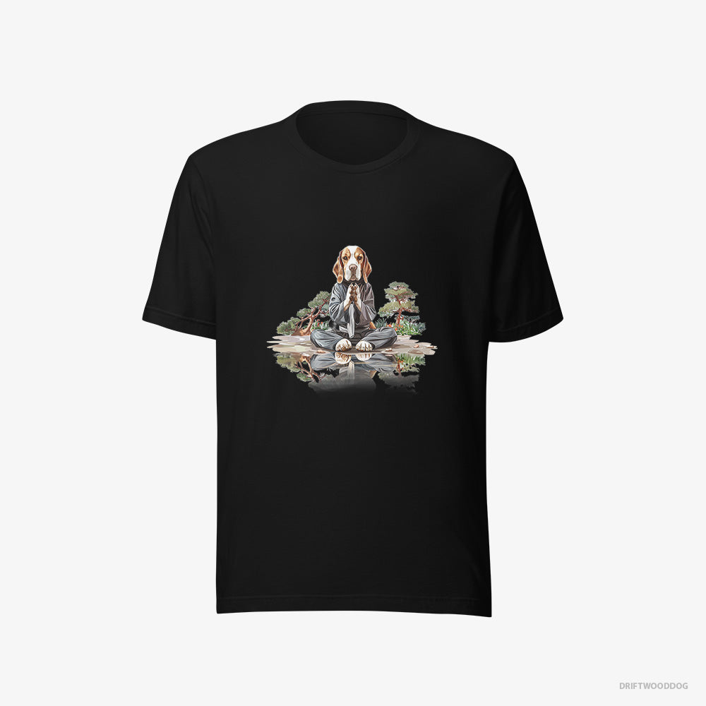 Beagle T-Shirt – Men Black T-Shirt Eco-Friendly – Meditating in a Peaceful Japanese Garden (on White Background)