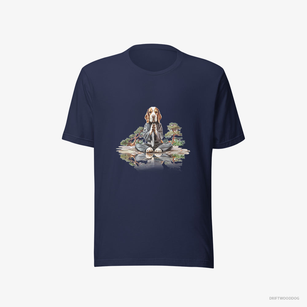 Beagle T-Shirt – Men Navy T-Shirt Eco-Friendly – Meditating in a Peaceful Japanese Garden (on White Background)