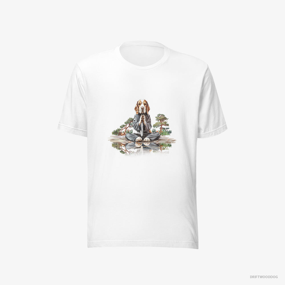 Beagle T-Shirt – Women White T-Shirt Eco-Friendly – Meditating in a Peaceful Japanese Garden (on White Background)