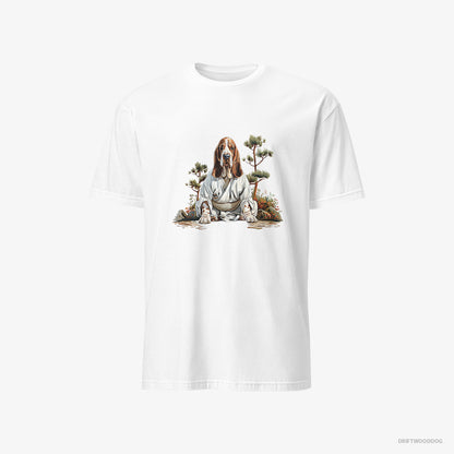 Basset Hound Meditating in Silence in a Japanese Zen Garden White T-Shirt