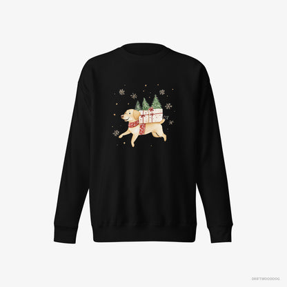 Labrador Retriever Running with Christmas Gifts and Treats Black Sweatshirt