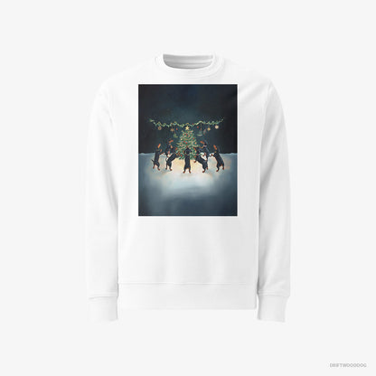 Dachshund Puppies Dancing around Christmas Tree White Sweatshirt