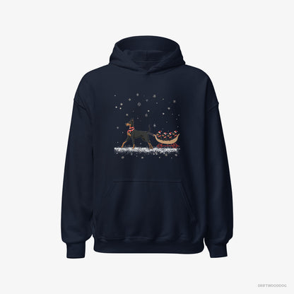 Dobermann Pulling Puppies on a Sled Navy Hoodie