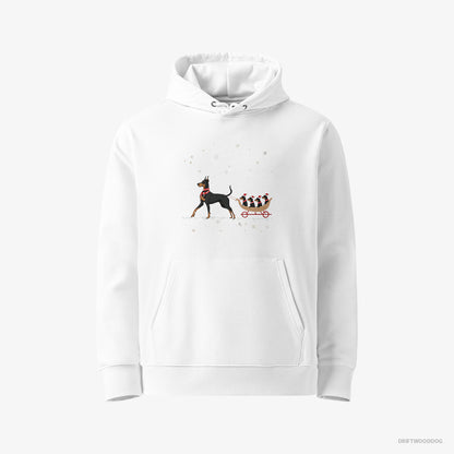 Dobermann Pulling Puppies on a Sled White Hoodie