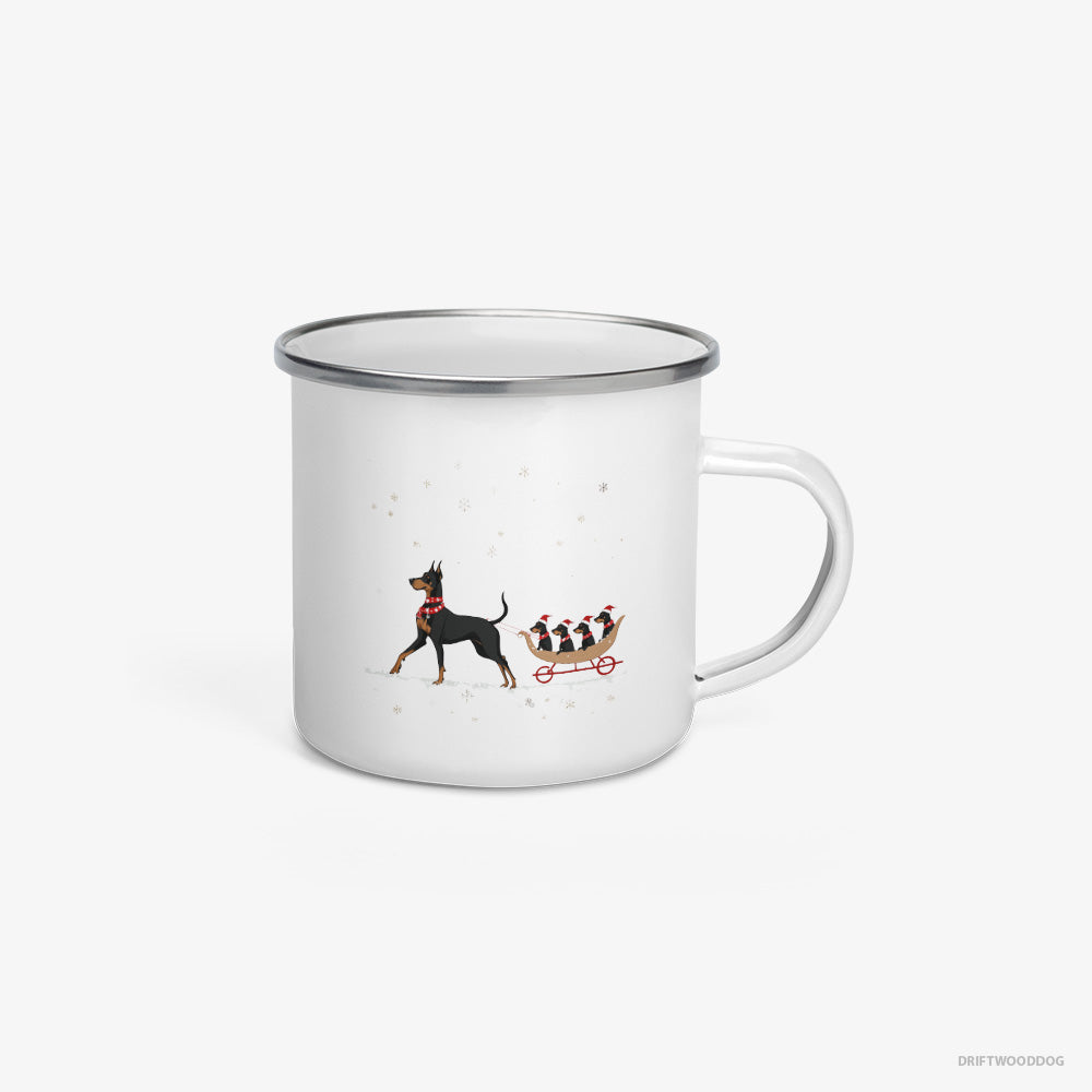 Dobermann Pulling Puppies on a Sled Enamel Mug