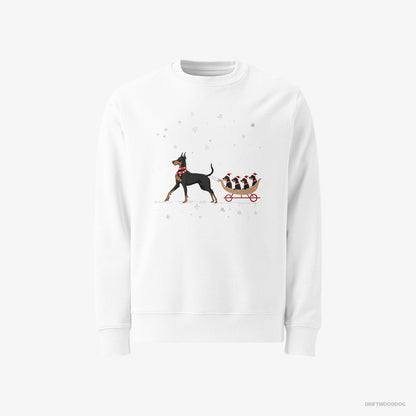 Dobermann Pulling Puppies on a Sled White Sweatshirt