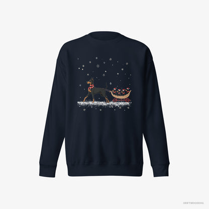 Dobermann Pulling Puppies on a Sled Navy Sweatshirt