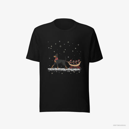 Dobermann Pulling Puppies on a Sled Black T-Shirt