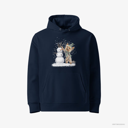 Yorkshire Terrier Building a Snowman Navy Hoodie