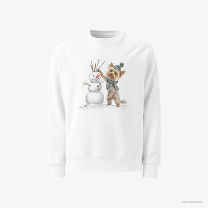 Yorkshire Terrier Building a Snowman White Sweatshirt