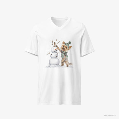 Yorkshire Terrier Building a Snowman White T-Shirt