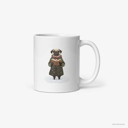 Pug Singing Christmas Carols White Mug