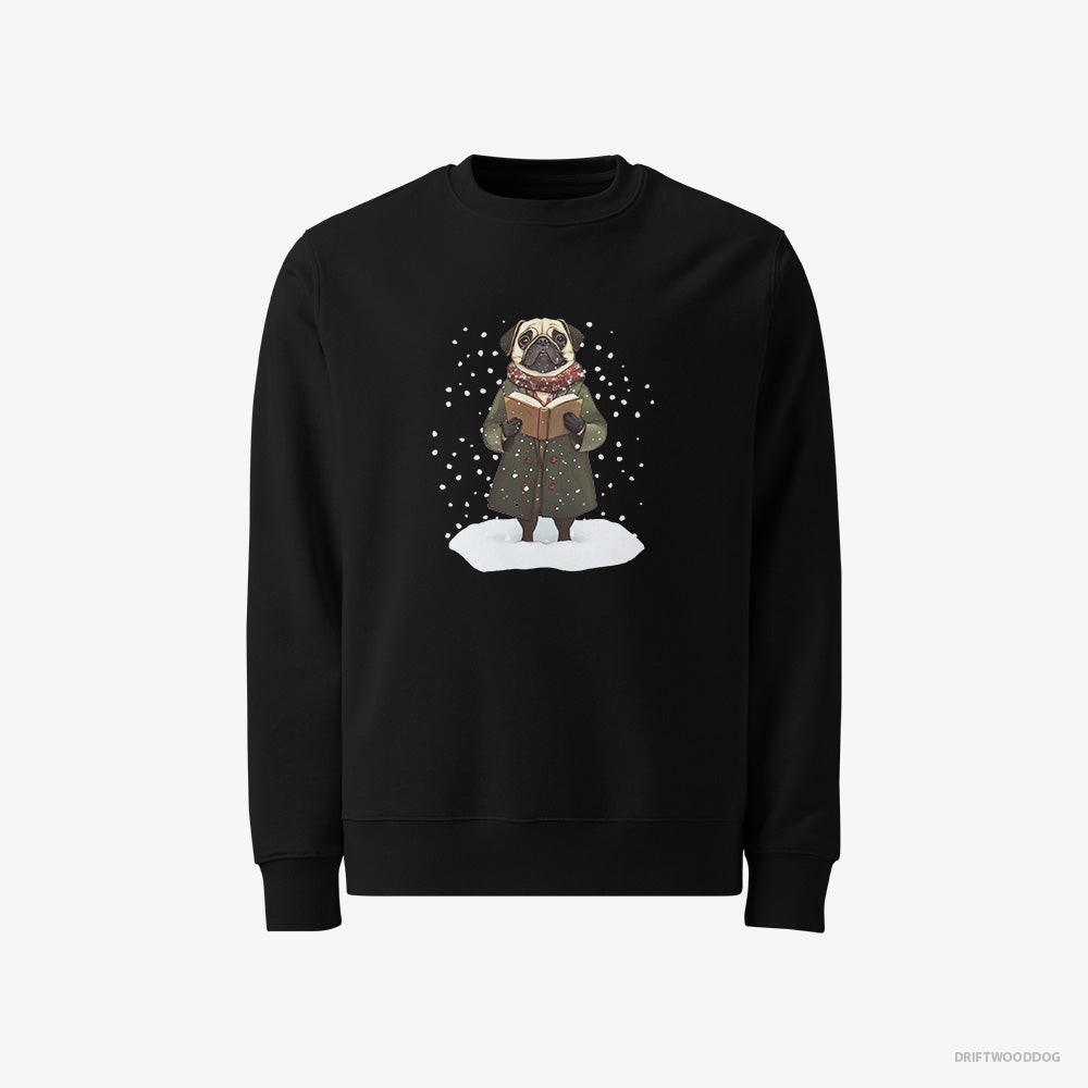 Pug Sweatshirt – Men Black Sweatshirt Classic – Singing Christmas Carols (on White Background)