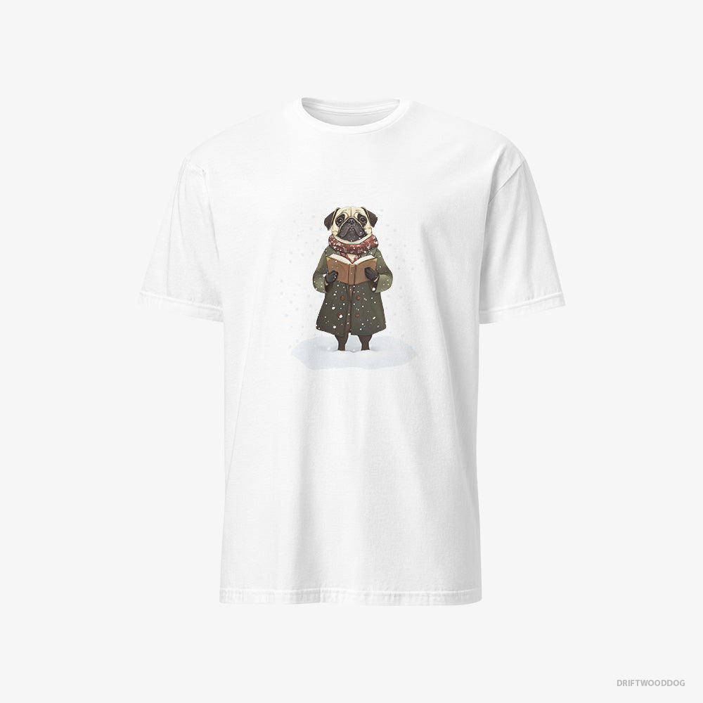 Pug T-Shirt – Men White T-Shirt Classic – Singing Christmas Carols (on White Background)