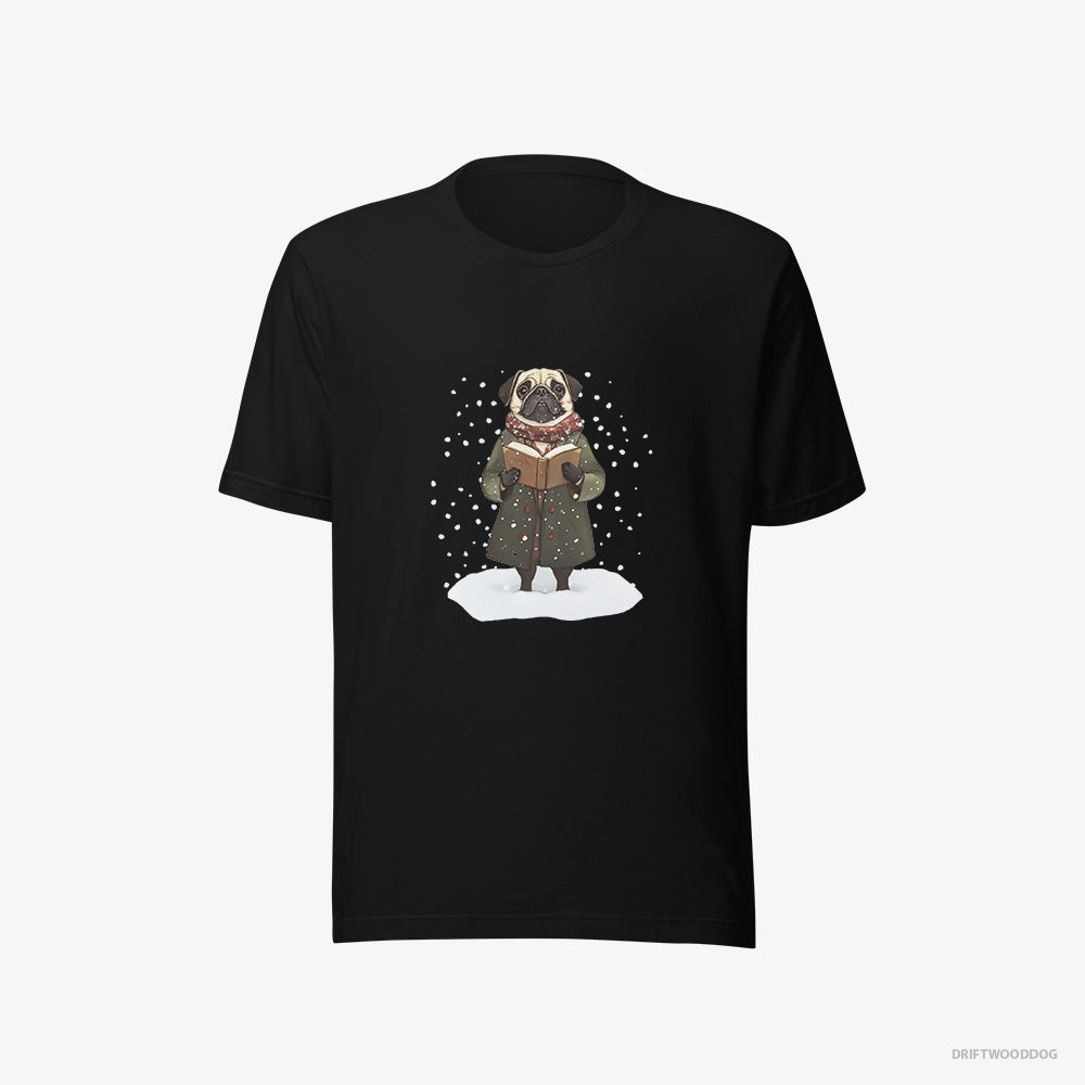 Pug T-Shirt – Men Black T-Shirt Eco-Friendly – Singing Christmas Carols (on White Background)