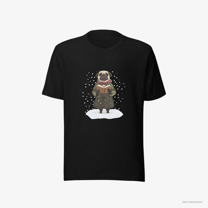 Pug Singing Christmas Carols Black T-Shirt